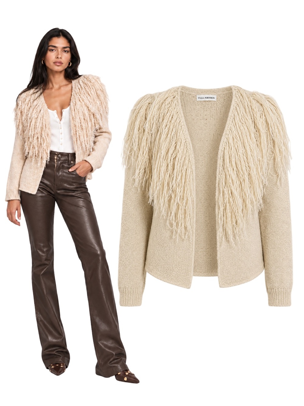 $495 Ulla Johnson Astras Fringe Cardigan Ivory Approx S-M